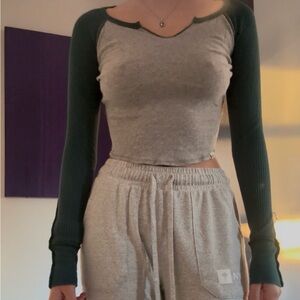 BDG Gray and Dark Green Long Sleeve Top